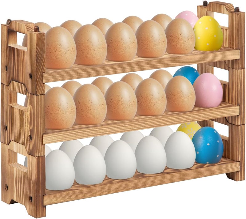 storenization Egg Holder Countertop, 3-tire Solid Wooden Egg Holder, Stackable Egg Storage Basket Holding Up to 36 Fresh Eggs, Chicken, Duck Eggs - Unfinished - Image 1